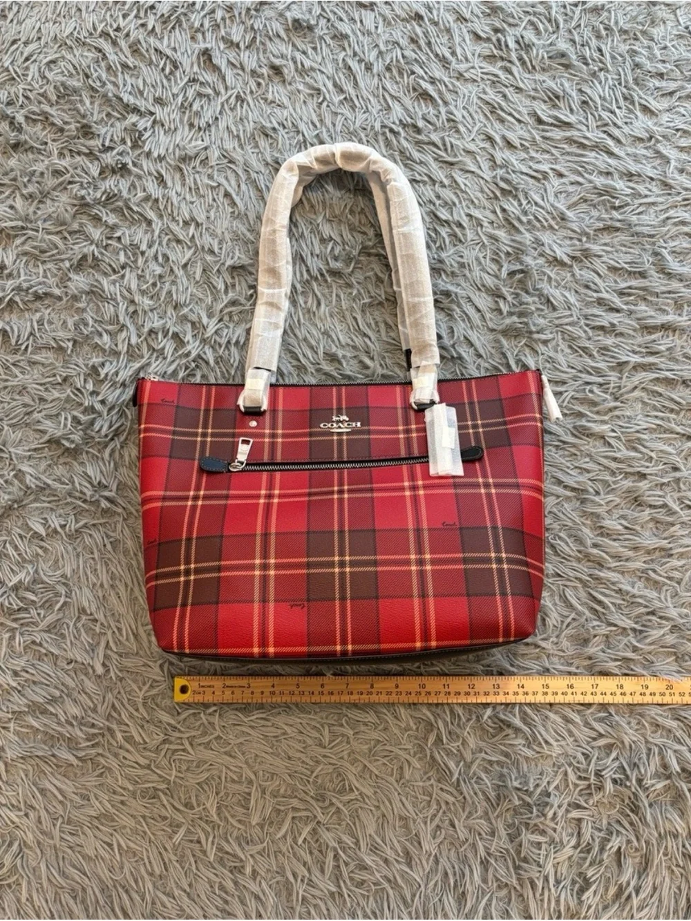 NEW Coach Plaid Gallery Tote Bag Red Tartan Luxury Designer Holiday Christmas